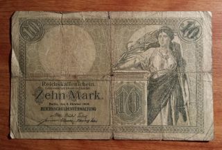 1906 10 Mark Germany Currency Reichsbanknote German Banknote Note Money photo