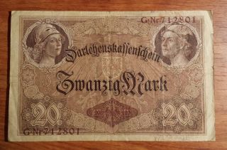 1914 20 Mark Germany Currency Darlehenskassenschein German Banknote Note Money photo