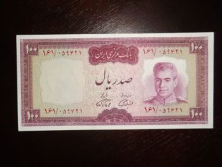 Uncirculated Iran P86b Persia Shah Pahlavi 100 Rial Crisp Banknote 1969currency photo