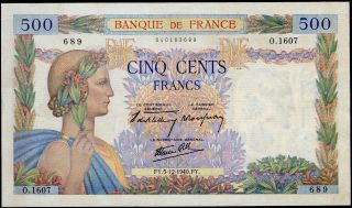France 500 Francs Pax 1940 Vf,  /almost Xf photo