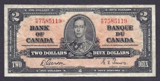 1937 $2.  00 Bc - 22b Vf 20 Gordon - Towers Bank Of Canada Two Dollars photo