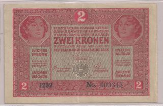 Austria 1917 - Banknote 2 Kronen Circulated - Vf 1232 003343 Pick 21 photo