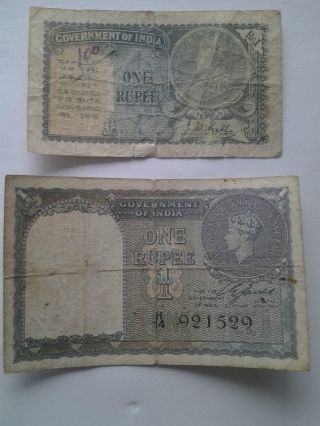(2) Paper Money 1935 & 1940 One Rupee From India photo