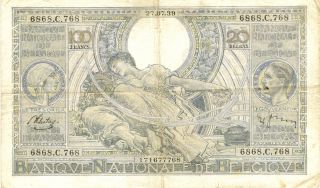 Belgium - 100 Francs / 20 Belgas 1939 photo
