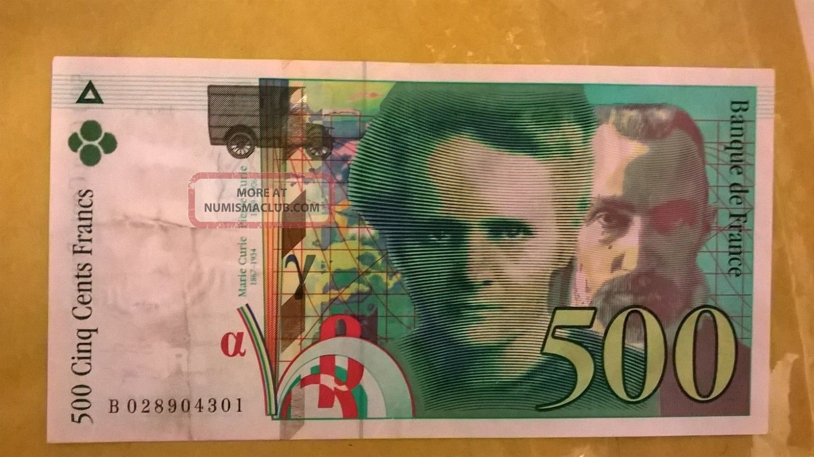 France Banknote 500 Francs Vf (b Suffix) Marie Curie And Pierre Curie 1994 Asia photo