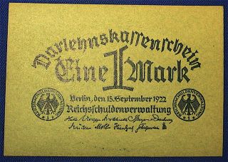 1922 Germany Weimar Republic 1 Mark Note Gorgeous Early Weimar photo