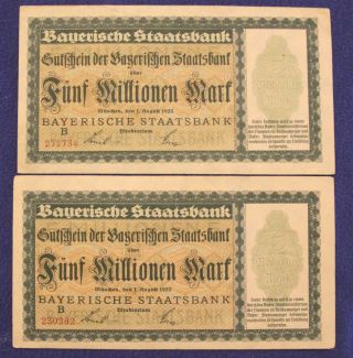 Germany (münchen,  Bayerische Staatsbank) - 5 Millionen Mark Banknote (1923) Red photo