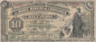 Mexico Revolution 10 Pesos Banco Minero De Chihuahua Very Fine Circulated photo