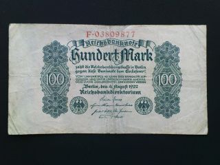 Germany 100 Mark Banknote Circulated 1922 P - 75 / Ro - 72 F - Vf photo