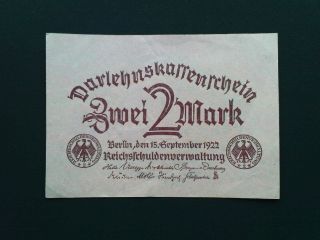 Germany 2 Mark Banknote Circulated 1922 P - 62 / Ro - 74 Xf photo