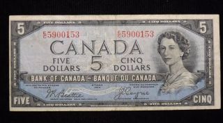 1954 Canada $5 Dollar Paper Note Circulated photo