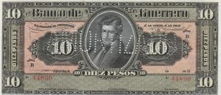 Mexico Banco Guerrero 10 Pesos 1906 - 1914 Uncirculated Remainder Banknote photo