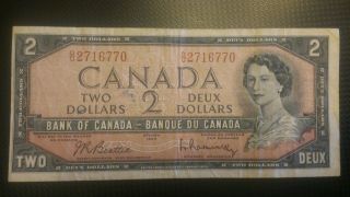 1954 Canada 2 Dollar Bill Beattie&rasminsky Exquisit photo
