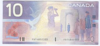 2000 $10 Canada Banknote - Fdt Prefix Knight/thiessen photo