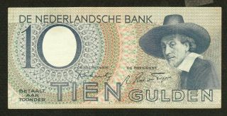 Netherlands 10 Gulden 1943 P59 Xf Rembrandt ' S Painting Of Man With Hat photo