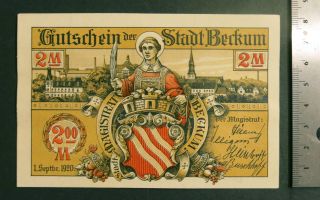Stadt Berkum Germany Notgeld Note Emergency Money Reichsbanknoten 2 Marks photo