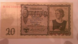 Germany 1939 20 Reichsmark Note photo