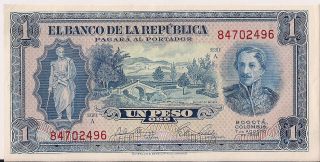 Bank Of Colombia=1953 1 Peso Oro P - 398 Unc photo