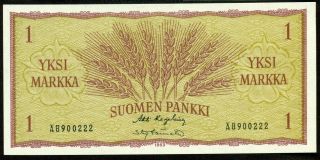 Finland Finnish Banknote 1 Markka Mk 1963 - Karjalainen/törnroth Unc photo