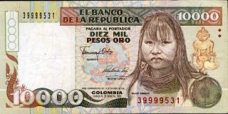 Colombia 10,  000 10000 Pesos Oro 1992 P - 437 Vf Circulated Banknote photo