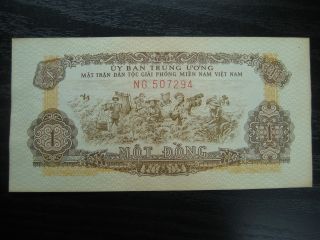 1963 North Vietnam Vc 1 Dong Money Banknote,  Au - H197 photo
