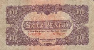 1944 Hungary (russian Occupation) 100 Pengo Banknote photo