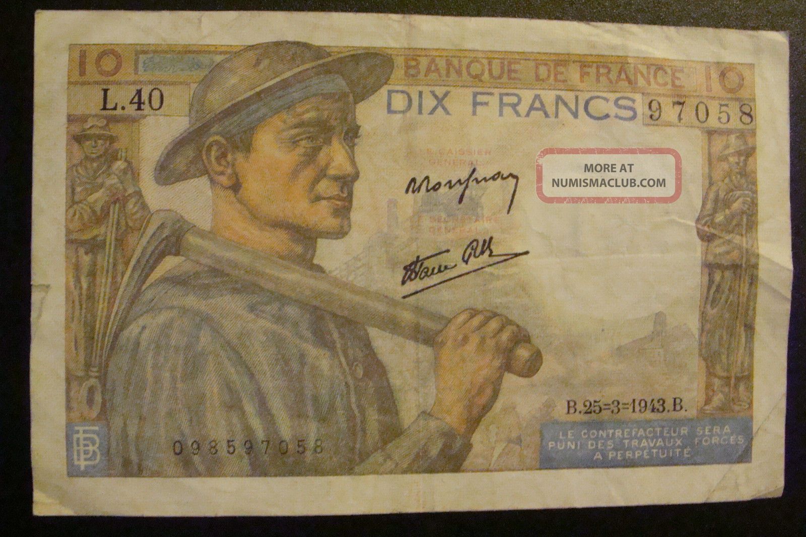 France 10 Francs 1943 Crisp Europe photo