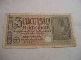 Wwii German 20 Reichsmark Banknote Paper Money Baltic Numismatics photo