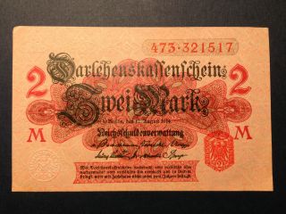 Germany 2 Mark 1914 Aunc Banknote photo
