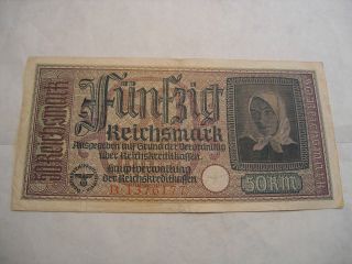 Wwii German 50 Reichsmark Banknote Paper Money Baltic Numismatics photo