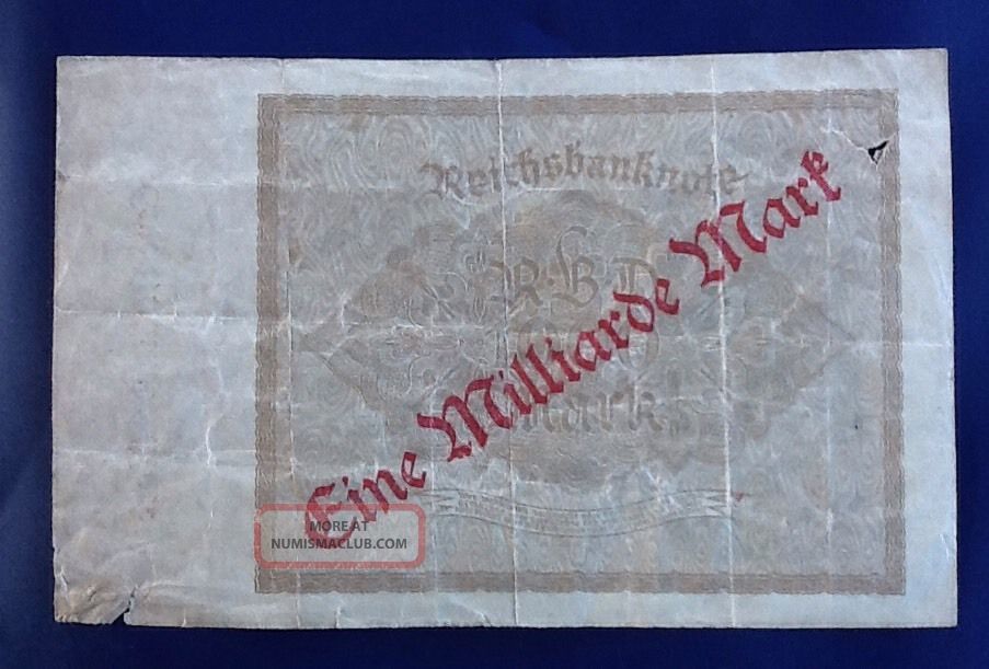 German One Billion Mark 1922 Reichsbanknote Germany 1 Milliarde Note