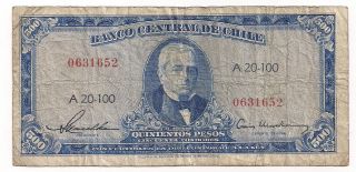 Chile 500 Pesos = 50 Condores (1947 - 1959) Vg P115 photo