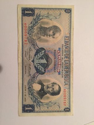 Colombia 1 Peso 1969 photo