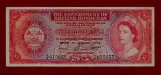 British Honduras 5 Dollars 1973 P - 50 Rare Vf,  (belize Guatemala Nicaragua) photo