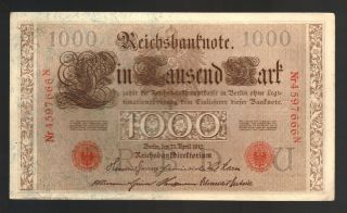 1,  000 Mark 1910 Germany Reichsbanknote Note Pre Ww1 Banknote Bill Money Currency photo