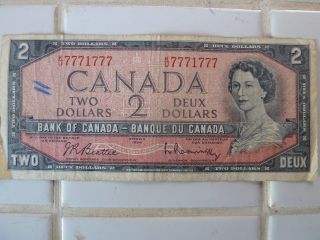 1954 $2 Canadian Dollard Note Near Solid.  Full Radar Note K/u 7771777 photo