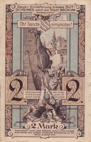Germany Beckum 2 Mark 1918 Issue Very Collectable Bank Note photo