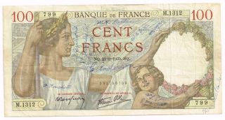 1939 France 100 Francs Note - P94 photo