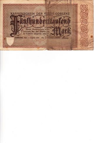 Germany 500,  000 Mark Circulated 1923 Issue Banknote photo