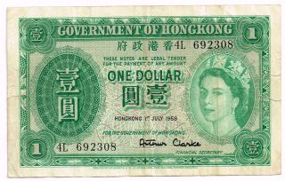 1958 Hong Kong One Dollar Note - P324ab photo
