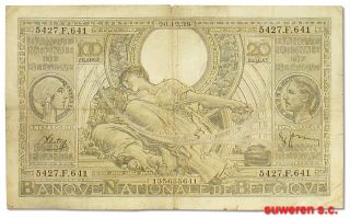 Belgium 100 Francs 1938 photo