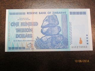 Zimbabwe 2008 One Hundred Trillion Dollars Banknote Uncirculated photo