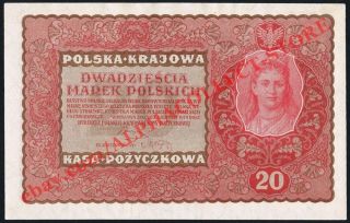 Poland Banknote 20 Marek 1919 Crisp Vf Polish Note P - 26 photo