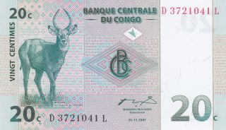 20 Centimes From Congo Aunc - Unc Crispy Note photo