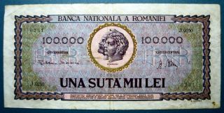 Romania 1947 100,  000 Lei photo