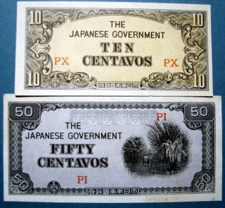 Philippines Wwii 1942 10 And 50 Centavos Japanese Occupation photo