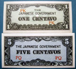 Philippines Wwii 1942 1 And 5 Centavos Japanese Occupation photo