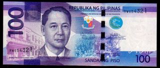 Philippines 100 Pesos Ngc Aquino/tetangco Ladder Sn Rw654321 Uncirculated photo