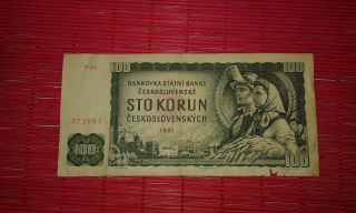 Czechoslovakia 100 Korun Banknote 1961 Vf Paper Money Note photo