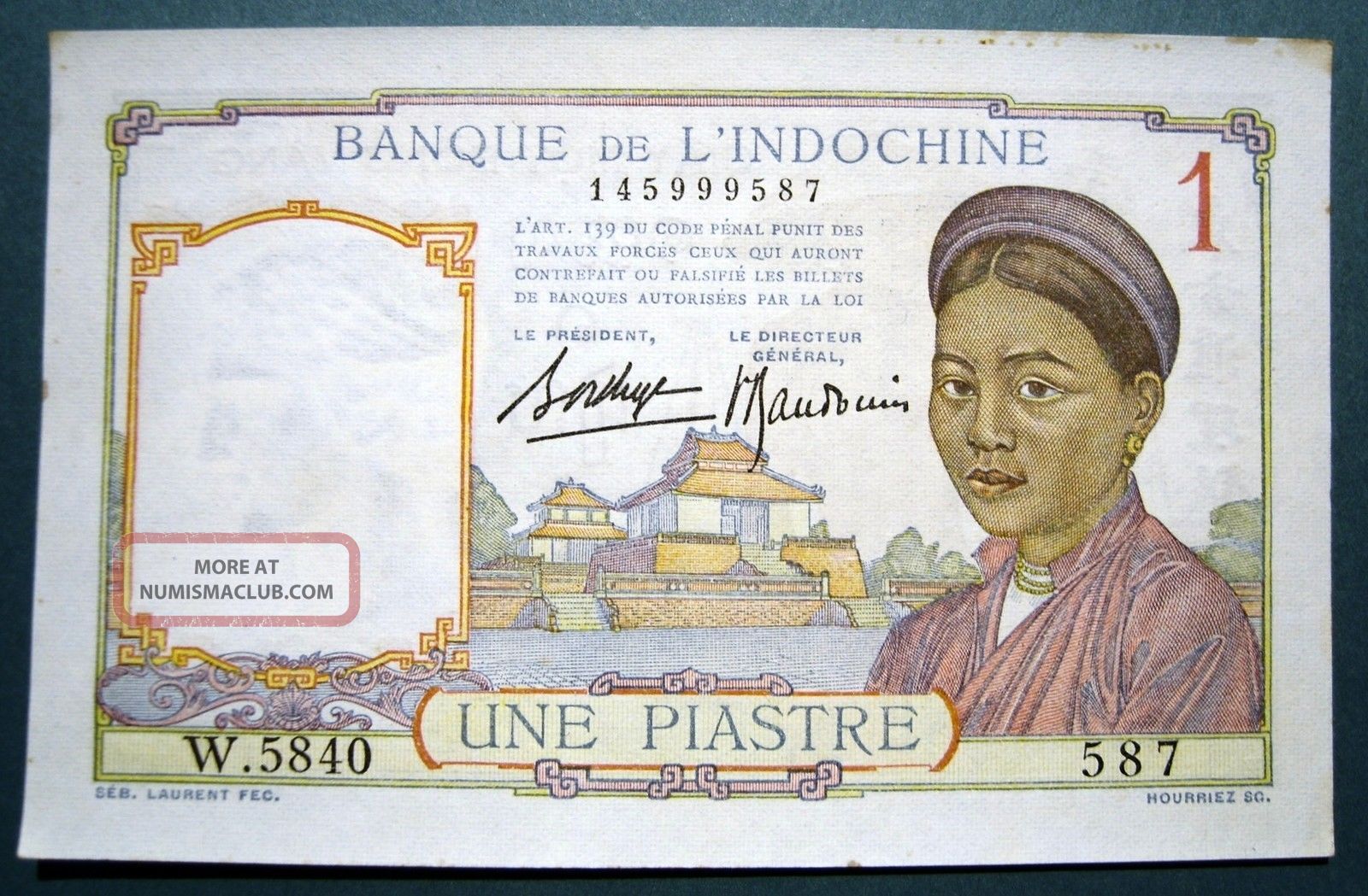 French Indo - China Combodia,  Laos,  Vietnam 1936 1 Piastre Asia photo